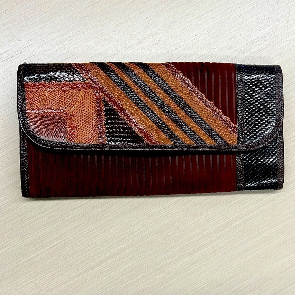 Carlos Falchi Lizard Crocodile Suede Leather Envelope Snap Clutch Bag